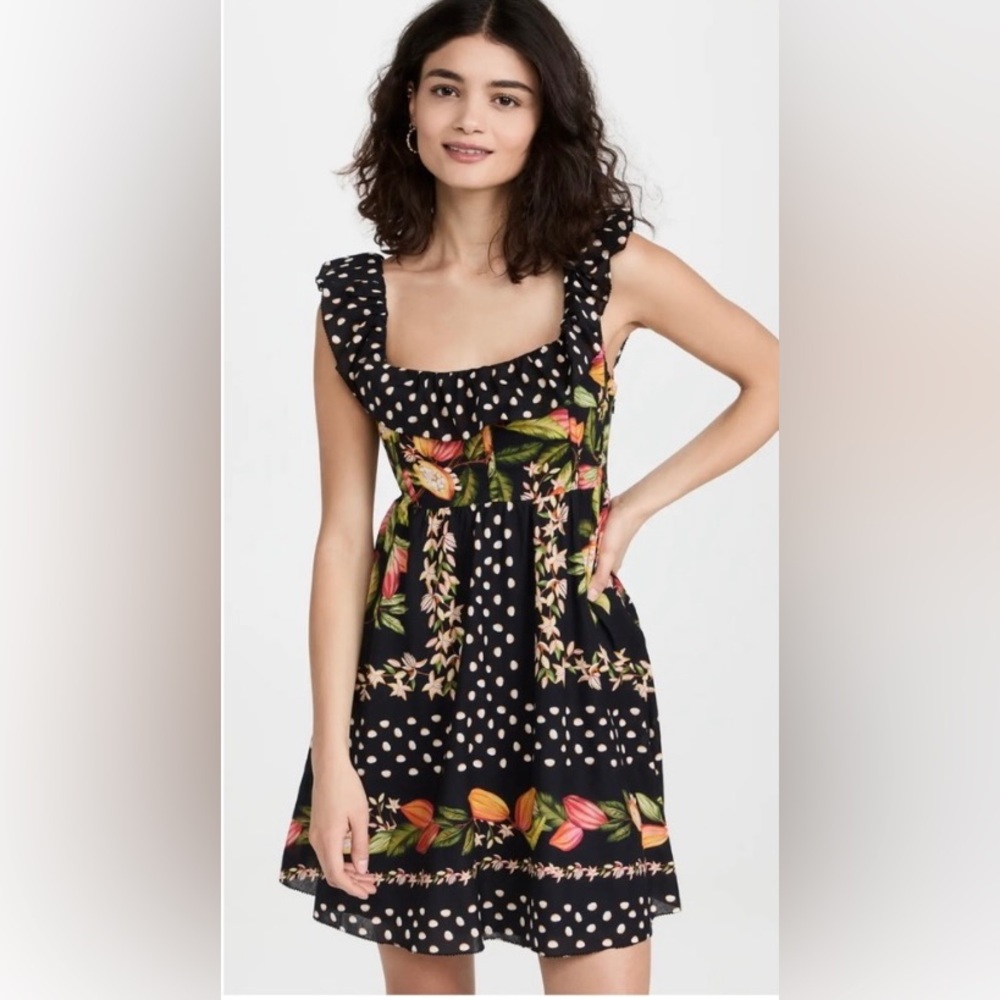 Farm Rio Cocoa Paradise Square Neck Mini Dress-small